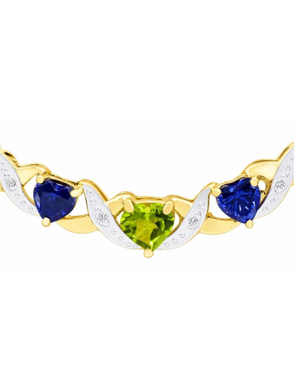 Genuine 0.96 Peridot, Tanzanite & Diamond Heart Necklace 10k SOLID Gold - Picture 4 of 7